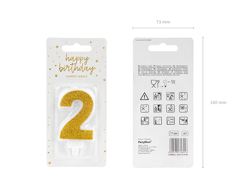 Kuchenkerze Ziffer "2" gold (1 Stk.)