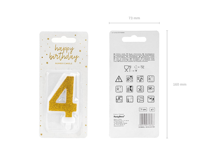 Kuchenkerze Ziffer "4" gold (1 Stk.)
