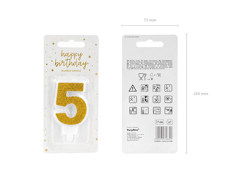 Kuchenkerze Ziffer "5" gold (1 Stk.)