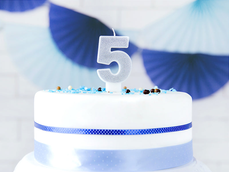 Kuchenkerze Ziffer "5" silber (1 Stk.)