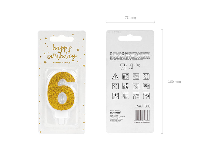 Kuchenkerze Ziffer "6" gold (1 Stk.)