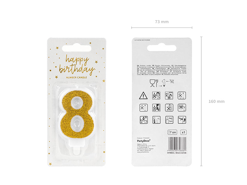 Kuchenkerze Ziffer "8" gold (1 Stk.)