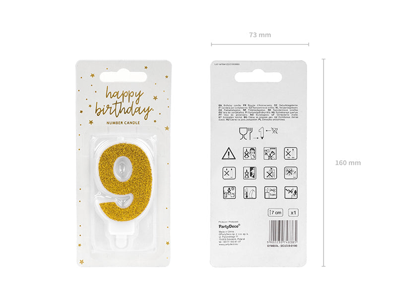 Kuchenkerze Ziffer "9" gold (1 Stk.)