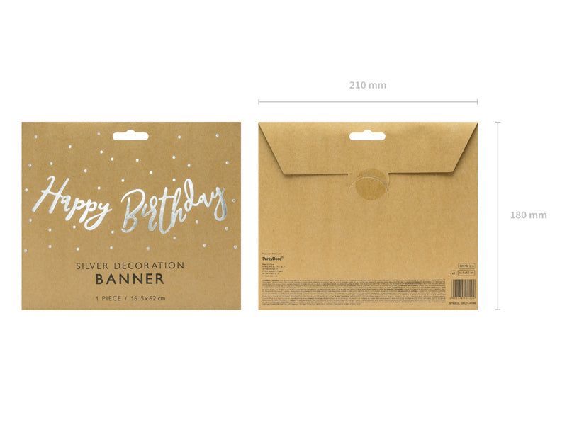 Wimpelkette "Happy Birthday" silber (1 Stk.)